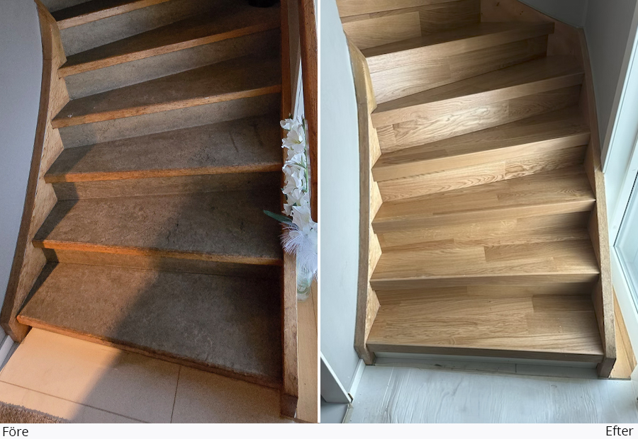 Trapprenovering bild före- och efter
