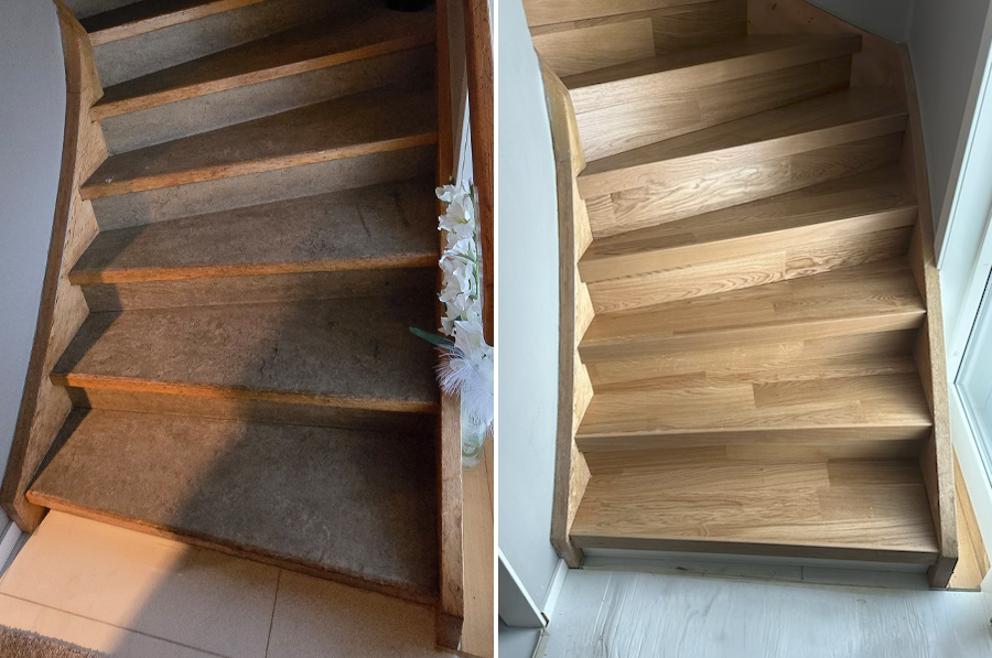 trapprenovering senioruthyrning Trapprenovering bild före- och efter